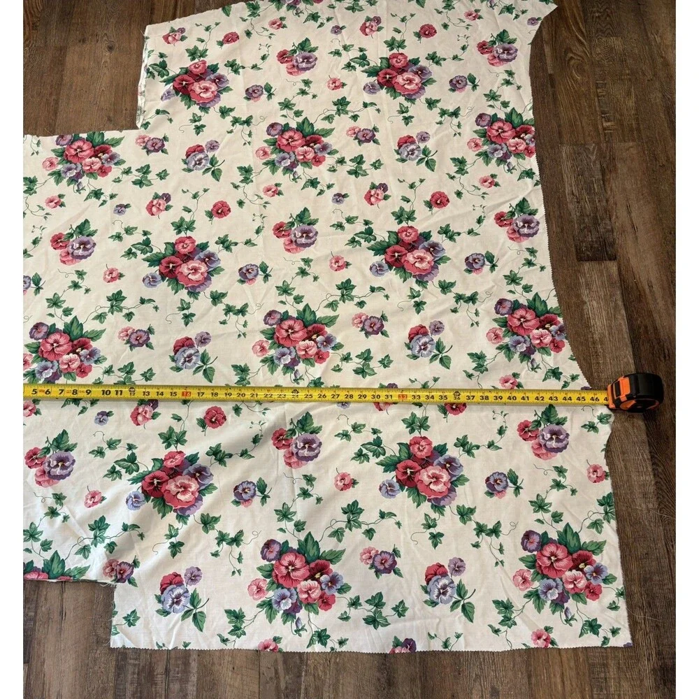 Vintage Waverly Pretty Pansy Pansies Floral Fabric Remnant For Sewing Textile